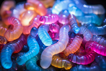 Colorful worm shaped gummy candiesの素材