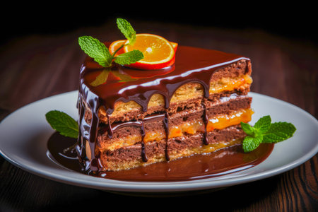 Sachertorte, a famous Austrian chocolate cake layered with apricot jam and covered in a glossy chocolate glazeの素材