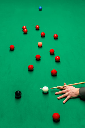 Snooker pool table, a key element in cue sports, ready for a strategic and competitive game.の写真素材