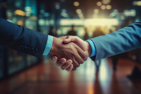 Professional connection as candidate and interviewer shake hands.の素材