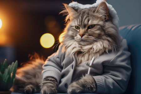 A warm and welcoming home scene with a contented cat enjoying a moment of relaxation on a comfortable couchの素材