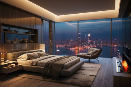 Modern tranquility with modern bedroom, where sleek lines, minimalist design, and a touch of contemporary flair create an oasis of serenity and refined elegance.の素材