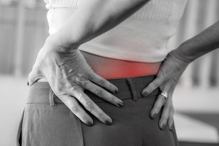h discomfort. The image highlights muscle strain, lumbar pain, sciatica, arthritis, or...