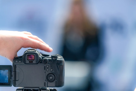Camera at an event captures essential updates, aiding reliable documentation. Its high quality visuals promote transparency and enhance public access to trustworthy information.の写真素材