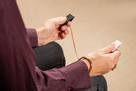 EMDR session using an vibration signal pulsator to deliver alternating tactile stimulation....