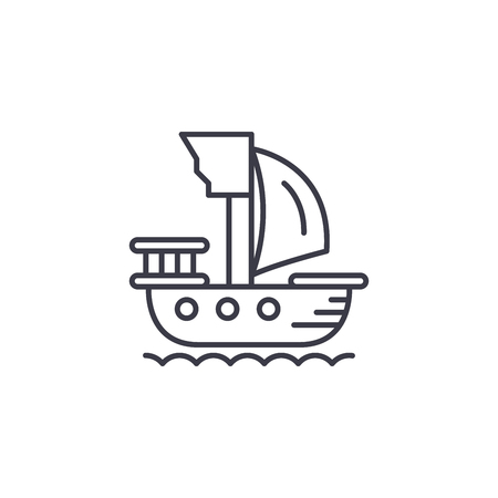 Pirate ship linear icon concept. Pirate ship line vector sign, symbol, illustration.のイラスト素材