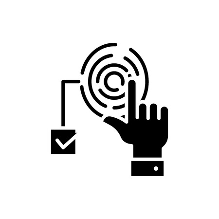Access by fingerprint black icon concept. Access by fingerprint flat  vector symbol, sign, illustration.のイラスト素材