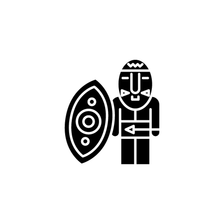 African warrior black icon concept. African warrior flat  vector symbol, sign, illustration.のイラスト素材
