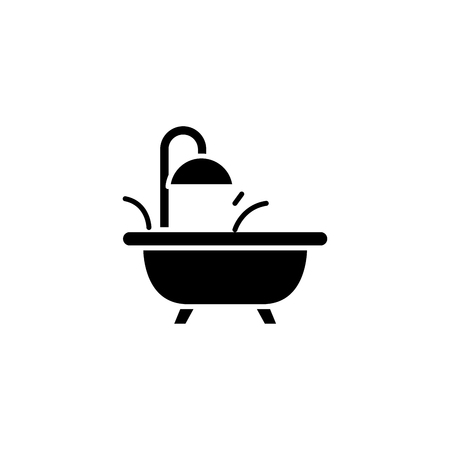 Bath tub black icon concept. Bath tub flat  vector symbol, sign, illustration.のイラスト素材
