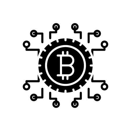 Bitcoin blockchain black icon concept. Bitcoin blockchain flat  vector symbol, sign, illustration.のイラスト素材