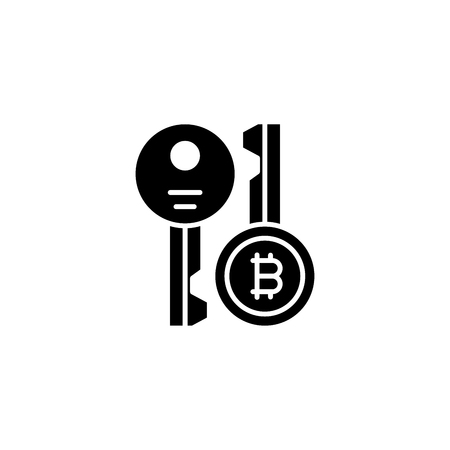 Bitcoin cryptographic keys black icon concept. Bitcoin cryptographic keys flat  vector symbol, sign, illustration.のイラスト素材