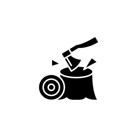 Axe, woodworking black icon concept. Axe, woodworking flat  vector symbol, sign, illustration.のイラスト素材