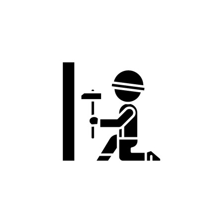 Carpenter with hammer black icon concept. Carpenter with hammer flat  vector symbol, sign, illustration.のイラスト素材