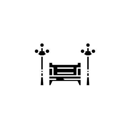 City bench black icon concept. City bench flat  vector symbol, sign, illustration.のイラスト素材