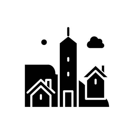 City life black icon concept. City life flat  vector symbol, sign, illustration.のイラスト素材