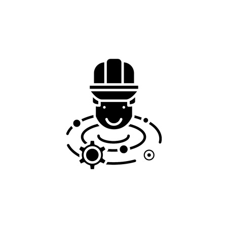 Engineer brainstorm black icon concept. Engineer brainstorm flat  vector symbol, sign, illustration.のイラスト素材