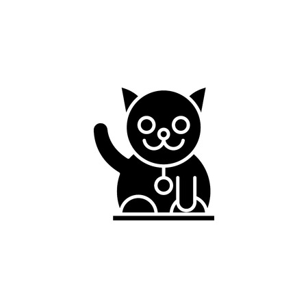 Japan cat black icon concept. Japan cat flat  vector symbol, sign, illustration.のイラスト素材