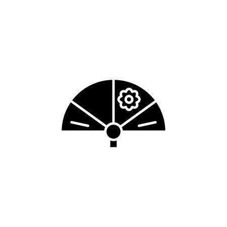 Japanese hand fan black icon concept. Japanese hand fan flat  vector symbol, sign, illustration.のイラスト素材