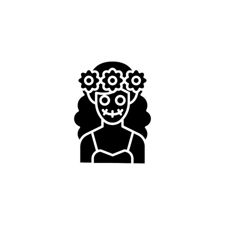 Mexican woman black icon concept. Mexican woman flat  vector symbol, sign, illustration.のイラスト素材