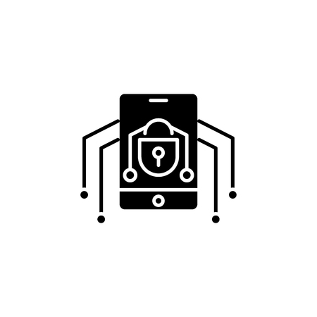 Mobile threats black icon concept. Mobile threats flat  vector symbol, sign, illustration.のイラスト素材