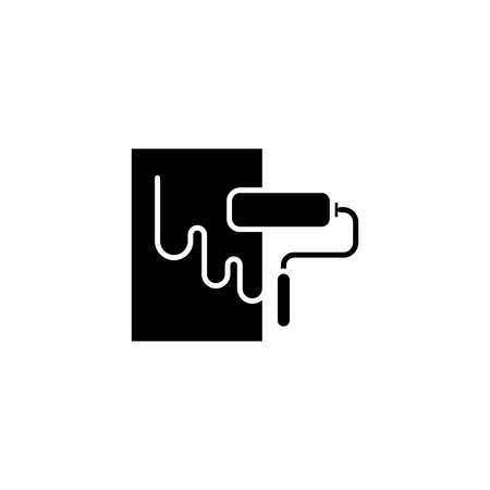 Paint roller black icon concept. Paint roller flat  vector symbol, sign, illustration.のイラスト素材