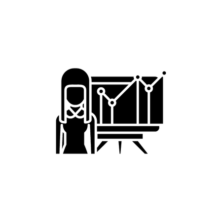 Presentation of an employee black icon concept. Presentation of an employee flat  vector symbol, sign, illustration.のイラスト素材