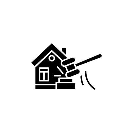 Real estate auction black icon concept. Real estate auction flat  vector symbol, sign, illustration.のイラスト素材