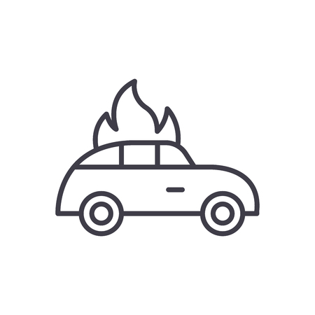 Car fire black icon concept. Car fire flat  vector symbol, sign, illustration.のイラスト素材