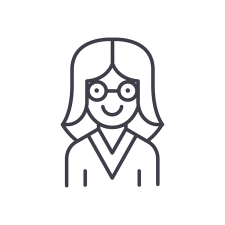 Woman scientist black icon concept. Woman scientist flat  vector symbol, sign, illustration.のイラスト素材
