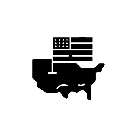 Usa map and flag black icon concept. Usa map and flag flat  vector symbol, sign, illustration.のイラスト素材