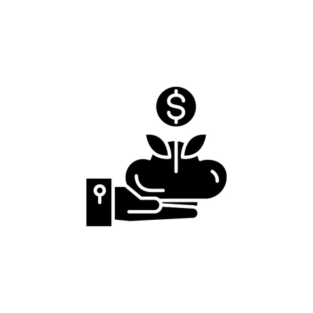 Working at a start-up black icon concept. Working at a start-up flat  vector symbol, sign, illustration.のイラスト素材