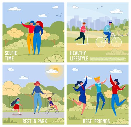 Outdoor Activities and Recreations Banners Set.のイラスト素材