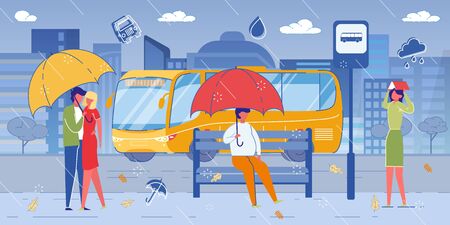 Young Loving Couple Romantic Date Under Rain.のイラスト素材