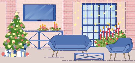 Apartment Interior Holiday Decoration Flat Vectorのイラスト素材