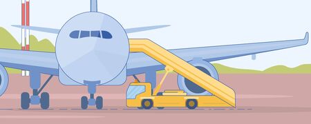 Stair Truck near Passenger Airliner Flat Vectorのイラスト素材