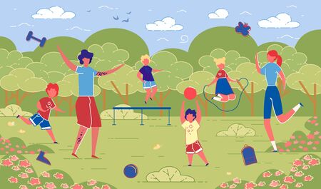 Illustration Family Sporting Activities in Nature.のイラスト素材
