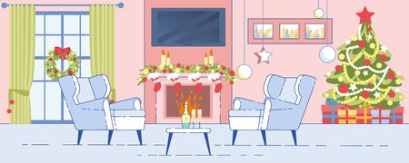 Home Interior Christmas Decoration Flat Vectorのイラスト素材