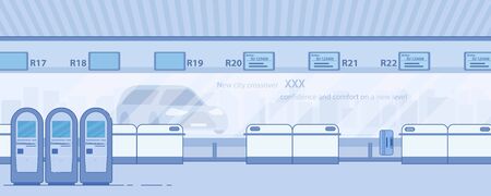 Modern Airport Terminal Corridor Flat Vectorのイラスト素材