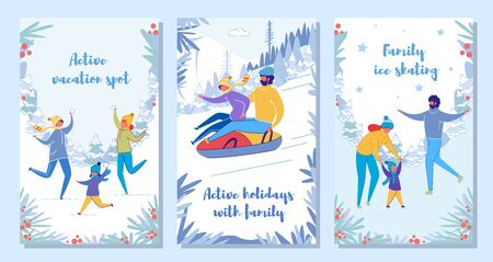 Family Winter Holiday Vacation and Activity Set.のイラスト素材