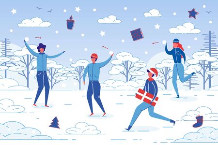 Winter Outdoor Activity - People Fun Together.のイラスト素材