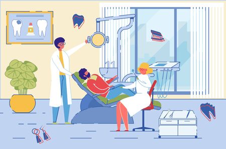 Dental Clinic Visiting - Dentists and Patient.のイラスト素材