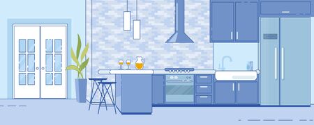 Trendy Spacious Home Kitchen Design Scheme Ideaのイラスト素材