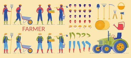 Farmer Character Working at Farm, Body Parts.のイラスト素材
