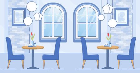 Modern Cafe Room Interior in Blue White Colorのイラスト素材