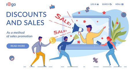 Discounts and Sales Landing Page Flat Templateのイラスト素材