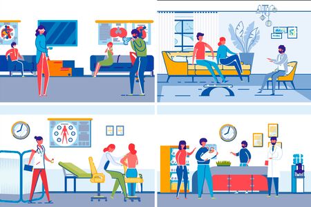 Family Healthcare Hospital Visitors and Doctors.のイラスト素材