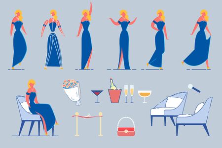 Cartoon Woman Celebrity, Movie Star Character Set.のイラスト素材