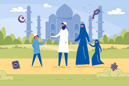 Islamic Family, Honoring Religious Traditionsのイラスト素材