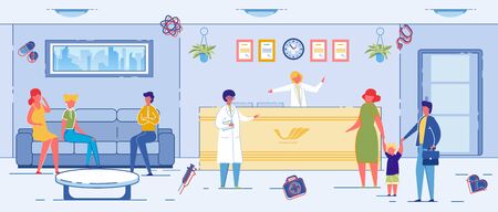 Patients Wait Doctor Appointment Meeting in Clinicのイラスト素材