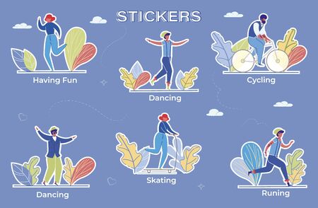 Different Healthy Pastime Flat Vector Stickers Setのイラスト素材